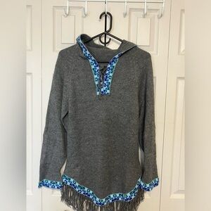 Amaru alpaca Pullover Sweater Tunic Boho Sz S Gray Hooded